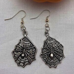 Handmade Spider in Web Dangle Earrings